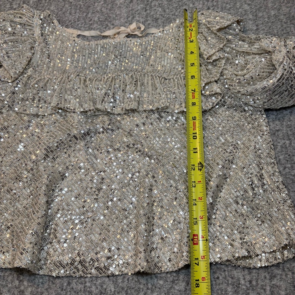 Free People Dance Floor Sequin Top Small Silver Cropped Ruffle - Picture 9 of 9